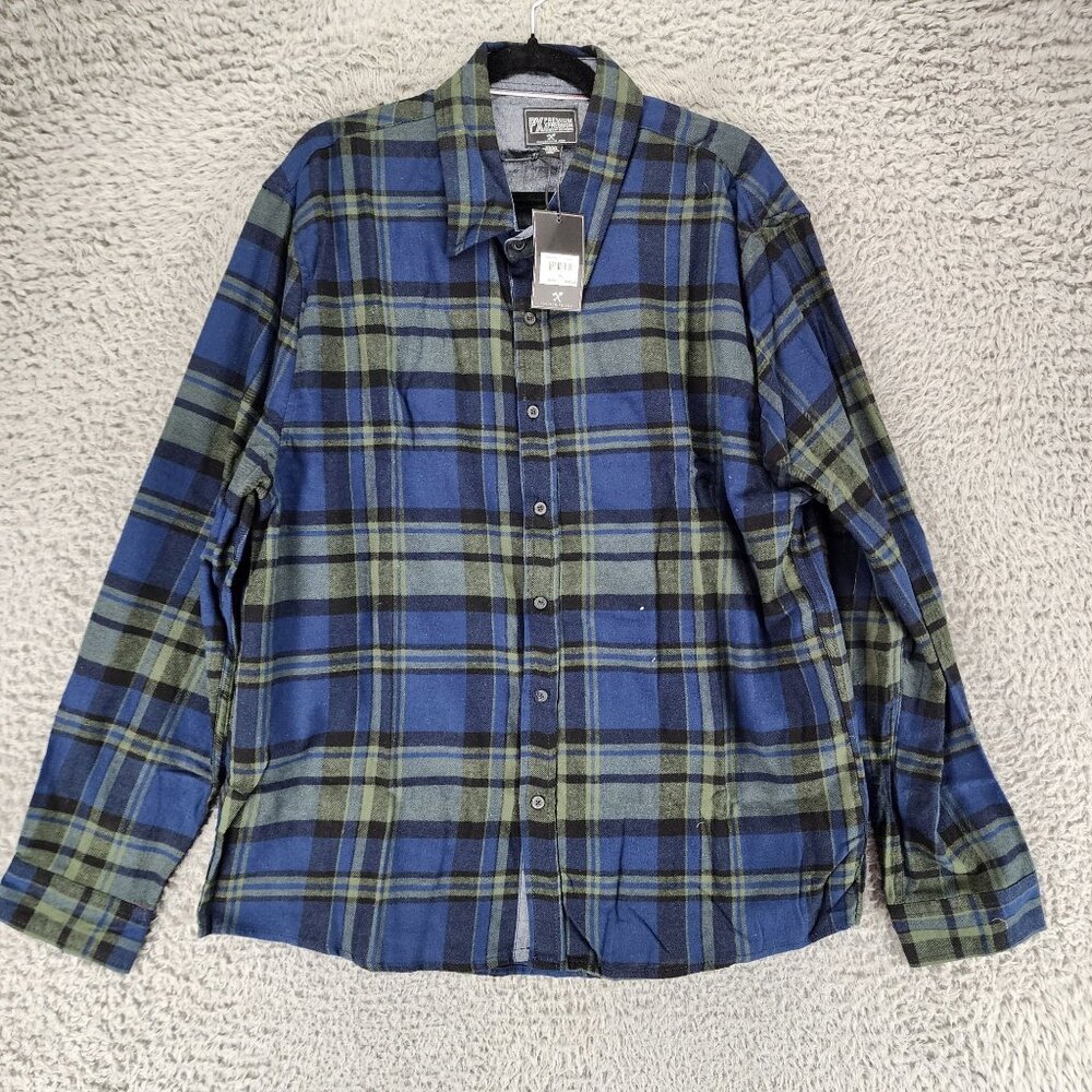 PX Shirt Mens XXXL Blue Plaid Flannel Long Sleeve Button Up *NWT*